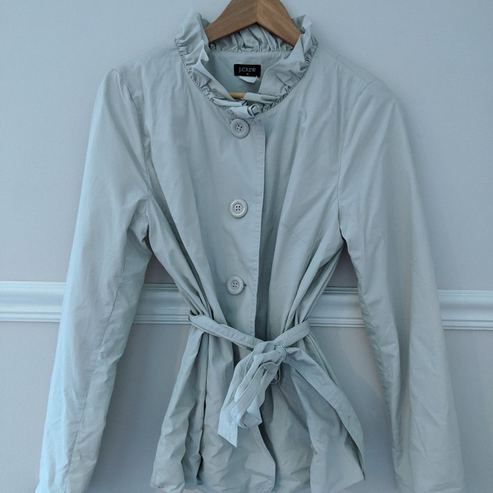 JCrew Spring jacket with ruffle collar and belt